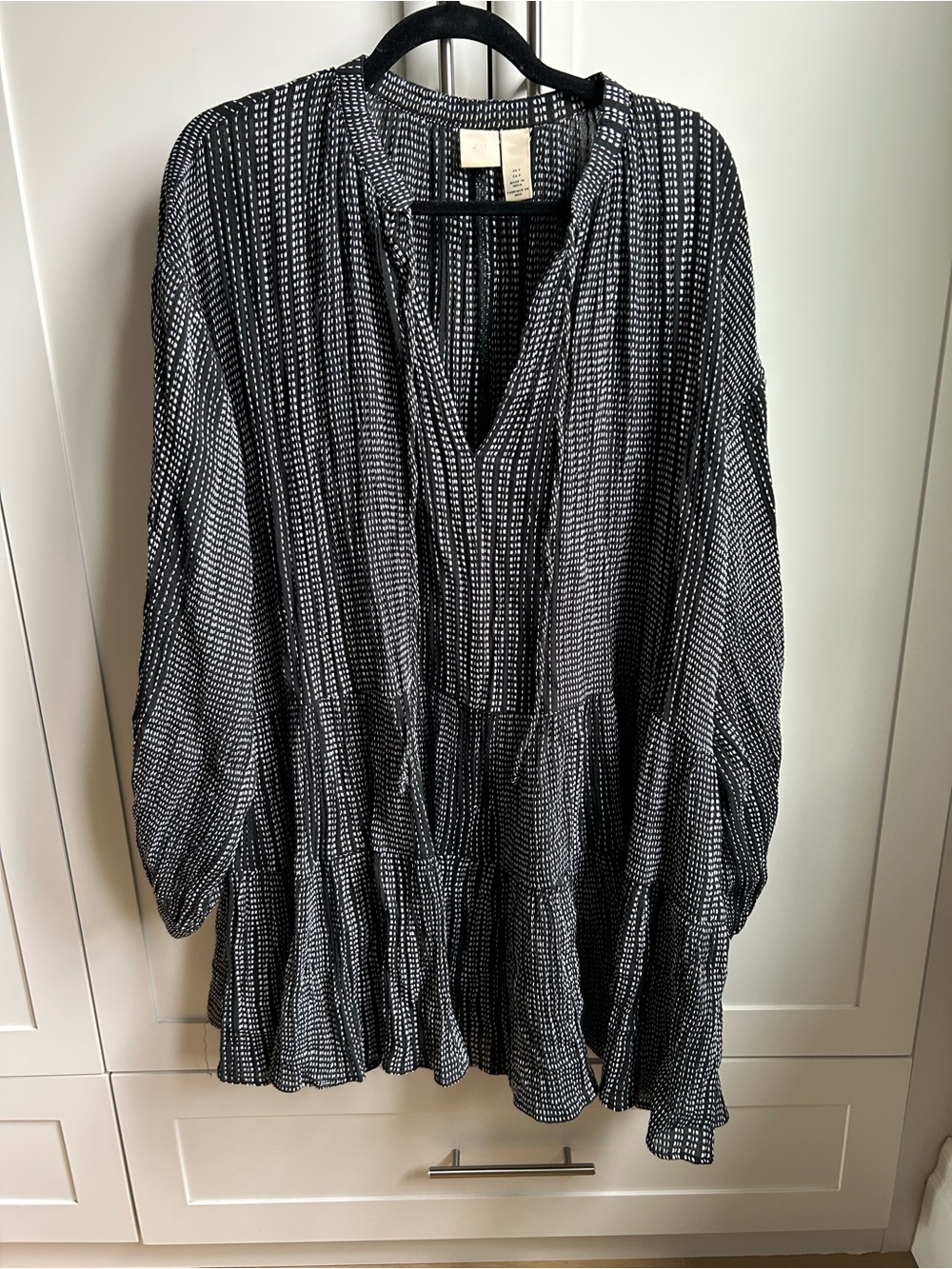 H&M Black and White Dotted Stripe Tiered Tunic
